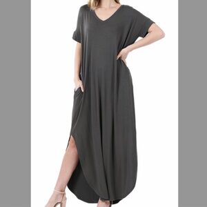 Side Slit V-Neck Super Soft Maxi Dress